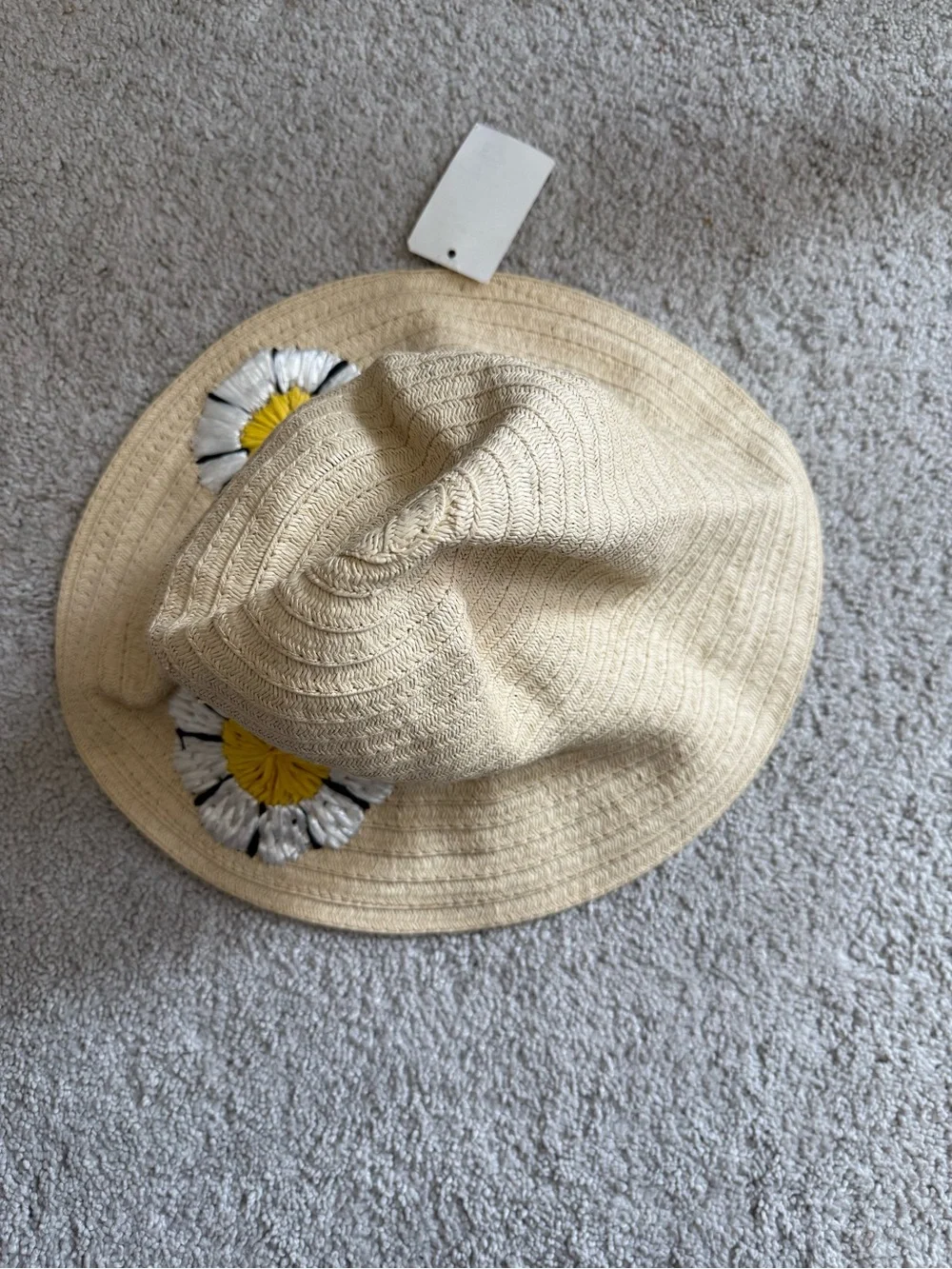 Beige Straw Sun Hat w/ Daisy Flowers Wide Brim Beach Summer Women’s One Size New